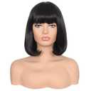 Morvally Short Straight Bob Wig Heat Resistant Hair with Blunt Bangs Natural Looking Cosplay Costume Daily Wigs (14", 2# Black)