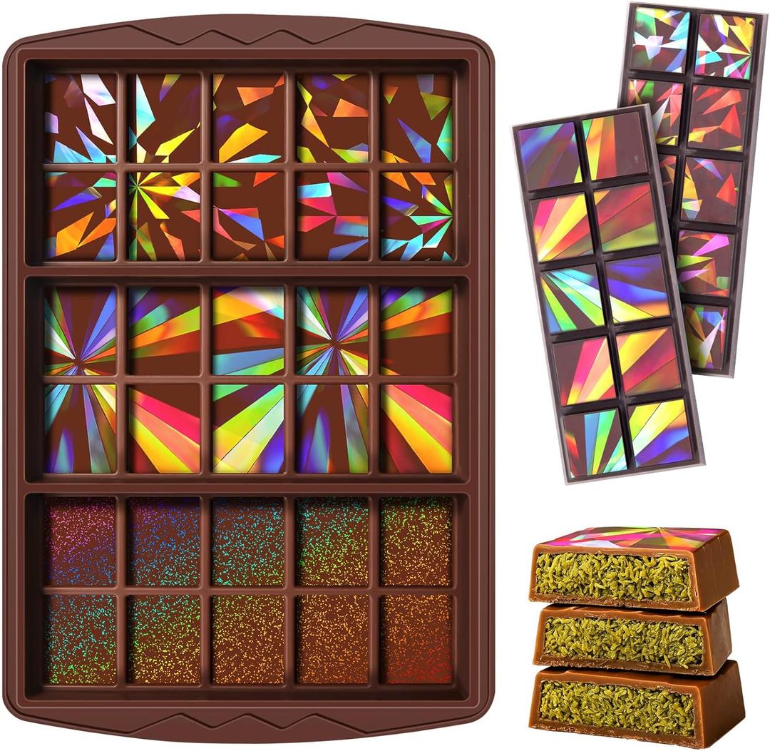 Holographic Chocolate Molds Resin Silicone Chocolate Bar Deep Thick Molds for Christmas Family DIY Baking Wax Melts Party Supplies(Large and Thick Style)