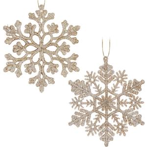 30PCS Christmas Glitter Snowflake Ornaments Plastic Snowflakes Ornaments-Xmas Tree Decorations,4.7-inch (Champagne Gold)