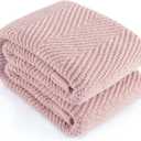Knitted Throw Blanket 50"X60", Dusty Pink Knit Throws for Bed, Super Soft Boho Chevron Blankets for Couch Sofa Chair Room Decor, Textured Decorative Farmhouse Cozy Lightweight