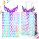 Chinco Mermaid Gift Bags Party Favors Bags Goodie Candy Treat Bags with Handle Mermaid Party Supplies for Girls Birthday Baby Shower Little Decorations(10 Pieces)