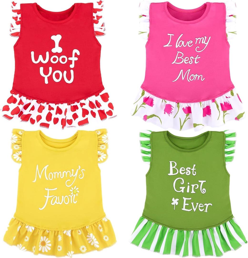 XPUDAC 4 Pieces Dog Dress Girl Clothes for Dogs Girl Flower Dresses for Small Dogs Apparel Colorful Small Dog Clothes Female (Medium, 4 Flower)