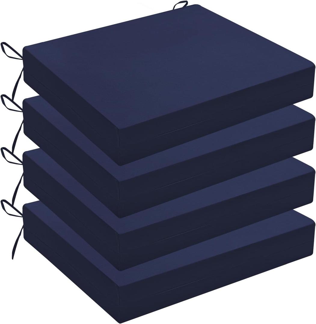 Wellsin Outdoor Chair Cushions for Patio Furniture - Outdoor Cushions for Chairs - Water Resistant Patio Chair Cushions Set of 4, 18.5"X16"X3", Navy (Solid Color/ Navy)