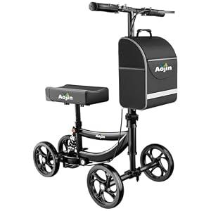 Aojin Knee Scooter for Adults for FootInjuries, 300lbs Capacity, All Terrain Foldable Knee Scooter Walker with Bag, 13" Wide Pu Seat, Compact Crutches Alternative (Black)