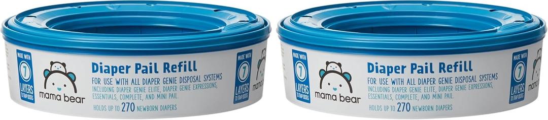 Amazon Brand - Mama Bear Diaper Pail Refills for Genie Pails, Odor Control, Unscented, 270 Count, 2-Pack