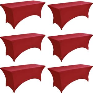 6-Pack 6ft Spandex Table Covers for Rectangle Standard Folding Tables - Wrinkle Resistant Stretch Tablecloths - Ultimate Fitted Table Protector for Parties, Trade Shows, Wedding (Burgundy)