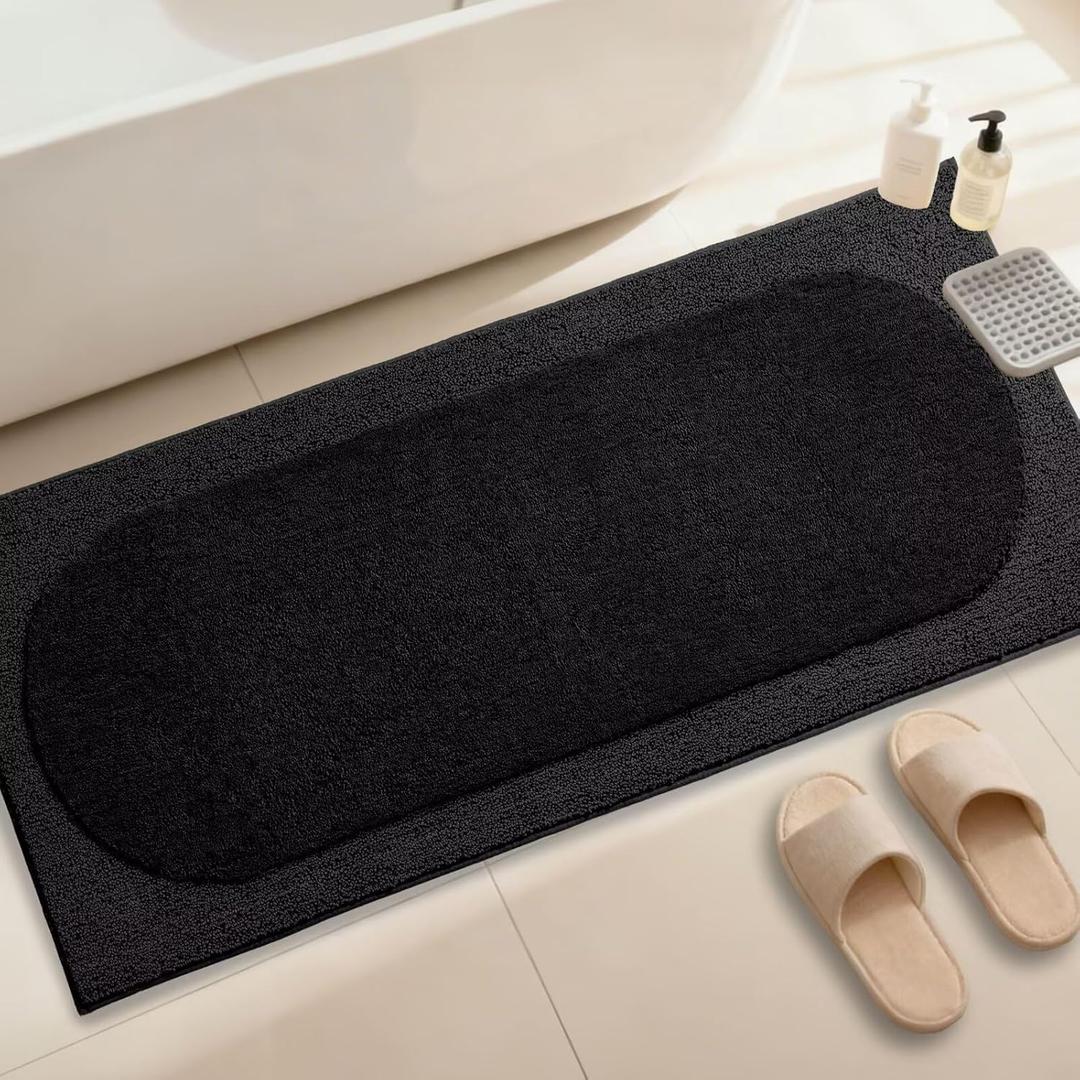 DEXDE Bathroom Rugs 24x47 Inch, Ultra Soft Absorbent Quick Dry Microfiber Bath Rugs Non Slip Machine Washable Bath Mat for Bathroom Floor, Shower, Black (2' x 3'11" (Rectangular))