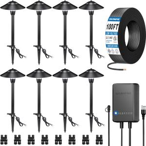 SUNVIE All-in-One LED Pathway Lighting Kit, 8-Pack Low Voltage Landscape Lights with Transformer and 100FT 16/2 AWG Wire, 3000K Waterproof Landscape Lighting with Connectors for Walkway Garden Yard (3000K Warm White) SUNVIE All-in-One LED Pathway Lighting Kit, 8-Pack Low Voltage Landscape Lights with Transformer and 100FT 16/2 AWG Wire, 3000K Waterproof Landscape Lighting with Connectors for Walkway Garden Yard (3000K Warm White)