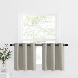 NICETOWN Kitchen Valances for Half Window, Farmhouse Grommet Window Tiers for Living Room, Room Darkening Country Small Curtains for Bathroom (Natural, 1 Pair, 42" Wide x 24" Long)