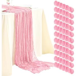 SRIZIAN 10 Pack Pink Cheesecloth Table Runners,10ft Wide Gauze Boho Table Runners for Bridal Shower Wedding Birthday Party Table Decorations