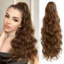 Copper Brown Claw Ponytail Extension Wavy 22" Synthetic Curly Fake Clip in Extensions Wig Hair Pieces Fluffy Not Easily Knotted Clips on Ponytails for Women Wedding Party Daily Use 6 Oz (22 Inch)