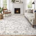 10x14 Area Rug for Living Room - Washable Soft Traditional Tribal Rug for Bedroom Dining Room Home Office, Non-Slip Stain Resistant Vintage Distressed Indoor Floor Carpet- White