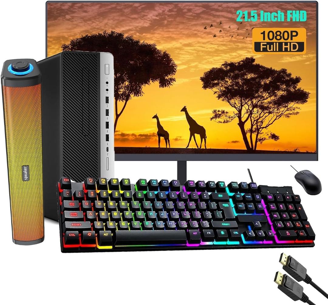 HP, 600G4 SFF PC Desktop Computer with 21.5 "New FHD Monitor Bundle, RGB Speakers, PC Set, Intel Core i5-8500 up to 4.2GHz, 32GB RAM, 256GB SSD, RGB Keyboard, Mouse, Win10Pro 