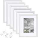 HappyHapi 8x10 Picture Frame Set of 6, 8x10 White Picture Frame Display Pictures 5x7 with Mat or 8x10 Without Mat. Wall Hanging Photo Frame or Tabletop Display Gallery Frame (White)