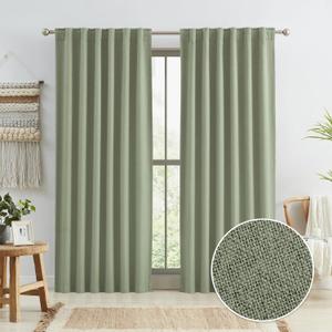 KEQIAOSUOCAI Sage Green Blackout Linen Curtains for Bedroom, Boho Natural Bedroom Home Decor, Long Drapes for Living Room Back Tab Pocket 50 x 90 Inch Length, 2 Panels Set