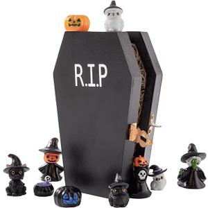 11 Pcs Halloween Decorations Miniature Figurines, Small Spooky Mini Halloween Figures Set Table Centerpiece, Wood Coffin Decor and Mini Resin Pumpkins, Black Cat, Witch Pot, Skeleton and Owl for KidsDN DECONATION 5Pcs Halloween Miniature Figurines, Halloween Wood Coffins Decor and Mini Resin Pumpkin Ghost & Black Cat Set Decorations, Small Gothic Spooky Home Table Decor for Tabletop, Gifts Kids