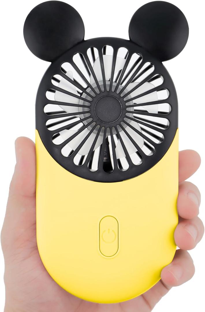 Cute Mouse Personal Mini Fan, Rechargeable Handheld USB Fan, 3 Adjustable Wind Speeds and Wearable Design, Portable Pocket Size for Indoor Or Outdoor Activities (Yellow)