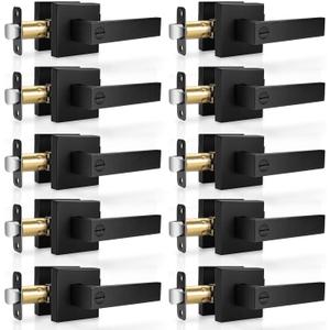 10 Pack Matte Black Door Handles Privacy Door Levers, Heavy Duty Bed and Bath Door Locks Interior Door Knobs, Reversible Keyless Flat Levers with Square Rosette