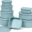 100% Silicone Food Storage Containers with Lids, 8 Pack, 10oz to 51oz, Reusable Leakproof Nesting & Stackable Silicone Bento Lunch Box, Microwave Freezer Dishwasher Oven Safe, BPA Free, Slate Green