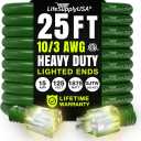 25ft Outdoor/Indoor Extension Cord 10/3 Gauge Ultra Heavy Duty 3 Prong SJTW, Waterproof, ETL Listed, Flexible Cold-Resistant Long Power Cord,15A 125V 1875W, Green by LifeSupplyUSA