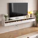 55'' Floating TV Stand with Glass Drawers and Door, Wall Mounted TV Console,Stylish Floatting Entertainment Center Media Console Under TV Shelf for Living Room Bedroom,Fully-Assembled (9.4"D x 55"W x 8.7"H)