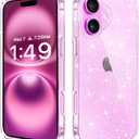 JJGoo Compatible with iPhone 16 Case Clear Glitter, Hard PC Back Shockproof Protective Bumper Cover, Sparkle Bling Sparkly Cute Slim Women Girls Phone Case