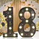 Glitter Black 18 LED Light Up Numbers for Birthday Party, 18th Birthday Decorations for Girls Boys, Decorative Marquee Number for 18 Wedding Anniversary