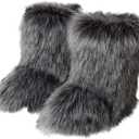 Valpeak Snow Boots for Women 2024 Furry Boots Winter Knee High Flat Heel Fluffy Faux Fur Boots (7 Wide, Dark Gray)