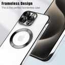 Frameless for iPhone 15 Pro Max Case with Camera Lens Bumper, [Compatible with MagSafe] Transparent Clear Plating Ultra Thin and Shockproof Cover for Girls and Women, Black
