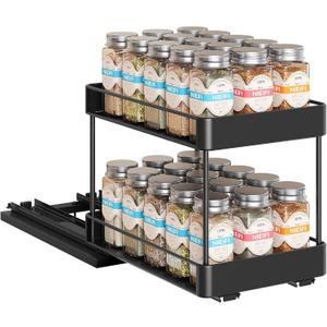Nieifi Spice Rack Organizer for Cabinet, Vertical Spice Rack Pull Out, Easy to Install, Metal, 6.5''Wx10.35''Dx8.4''H, 1 Pack, 2 Tiers(Black)