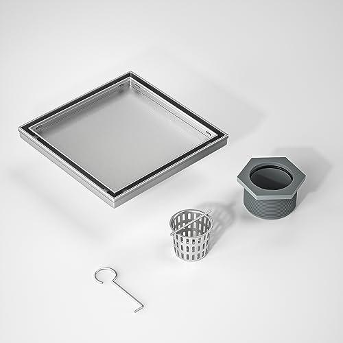 Bochni Shower Drain 8"*8" Brushed 304 Stainless Steel | Fast Drainage | Tile Inserted | Stainless Floor Drain Grate | Hair Strainer | Drain Key | The Upgrade for Your Bathroom