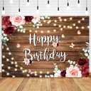 Sensfun Rustic Wood Happy Birthday Backdrop Burgundy Pink Floral Girls Women Birthday Photography Background Flowers Wooden Birthday Party Banner Decorations Cake Table Supplies Photo Props7x5ft