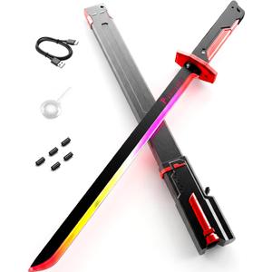 Spark Sword Light Up Sword, 31.5" Cyberpunk Katana with USB-C Rechargeable, Safe LED Glow Sword for Kids Cosplay, Realistic Sasuke Style Toy for Halloween, LARP, Anime Battle & Gift (Red)