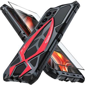 Lunivop for Samsung Galaxy S26 Ultra Case 6.9 '' Metal Hard Phone Case Cover Case para Screw with Camera Protection Heavy Duty metalicas Military Grade Black Red