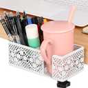 Desk Organizer Clip on Desk Cup Holder Pencil Holder for Desk Storage Beverages Phone Holder Desk Organizer and Accessories Office School Home (White)