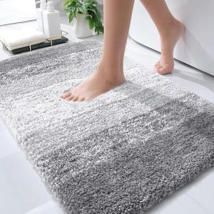 OLANLY Bathroom Rug Mat 30x20 In, Extra Soft and Absorbent Microfiber Bath Rugs, Non-Slip Plush Shaggy Bath Carpet, Machine Wash Dry, Bath Mats for Bathroom Floor, Tub and Shower, Light Grey