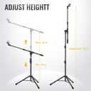 GLEAM Microphone Stand for Light Microphone less than 1 LB - Tripod Boom Arm Mic Stand with Carrying Bag, 2 Mic Clips and Screw Adapter Portable for Singing Performance Wedding Stage and Mic Mount