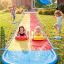 Sloosh 22.5FT Lawn Water Slide with Water Stomp, Slip Waterslide with 2 Bodyboards Summer Toy with Build in Sprinkler for Backyard Outdoor Fun for Kids