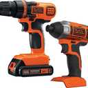 BLACK+DECKER 20V MAX Cordless Drill and Impact Driver, Power Tool Combo Kit with Battery and Charger (BD2KITCDDI)