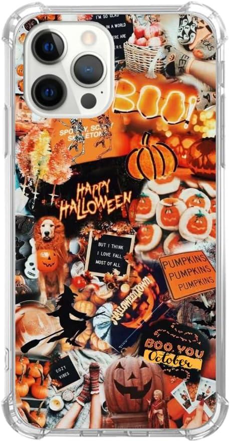 Autumn Aesthetic Collage Case Compatible with iPhone 14 Pro, Halloween Pumpkin Case for iPhone 14 Pro for Teens Men and Women, Cool Trendy TPU Bumper Case Cover