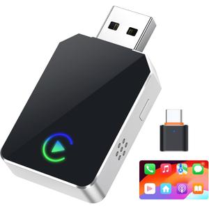 Wireless CarPlay Adapter for iPhone, 2026 Upgraded 2-in-1 Android Auto CarPlay Wireless Adapter, Convert Wired to Wireless, Fast & Stable, Plug & Play, Compatible with Factory Wired CarPlay Cars 2016+ (Silver)