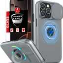 for iPhone 16 Pro Case Magnetic Compatible with MagSafe Wireless Charging,with 2 Screen Protectors,Built-in 360Kickstand Ring+Camera Cover Anti-Scratch Shockproof Heavy Duty Protection Grey (Gray)