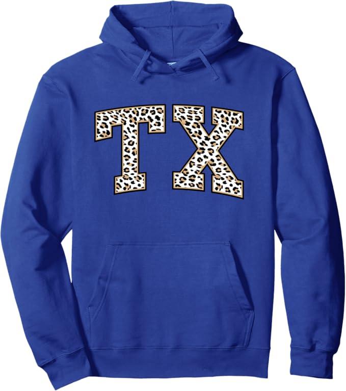 Texas Hoodie Women Men Cool Leopard Print TX State of Texas Pullover Hoodie