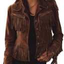 Fringe Jacket Women Faux Suede Vintage Cowgirl Style Tassel Button Up Long Sleeve Lapel Womens Western Jacket 2026, Aa Coffee, Small
