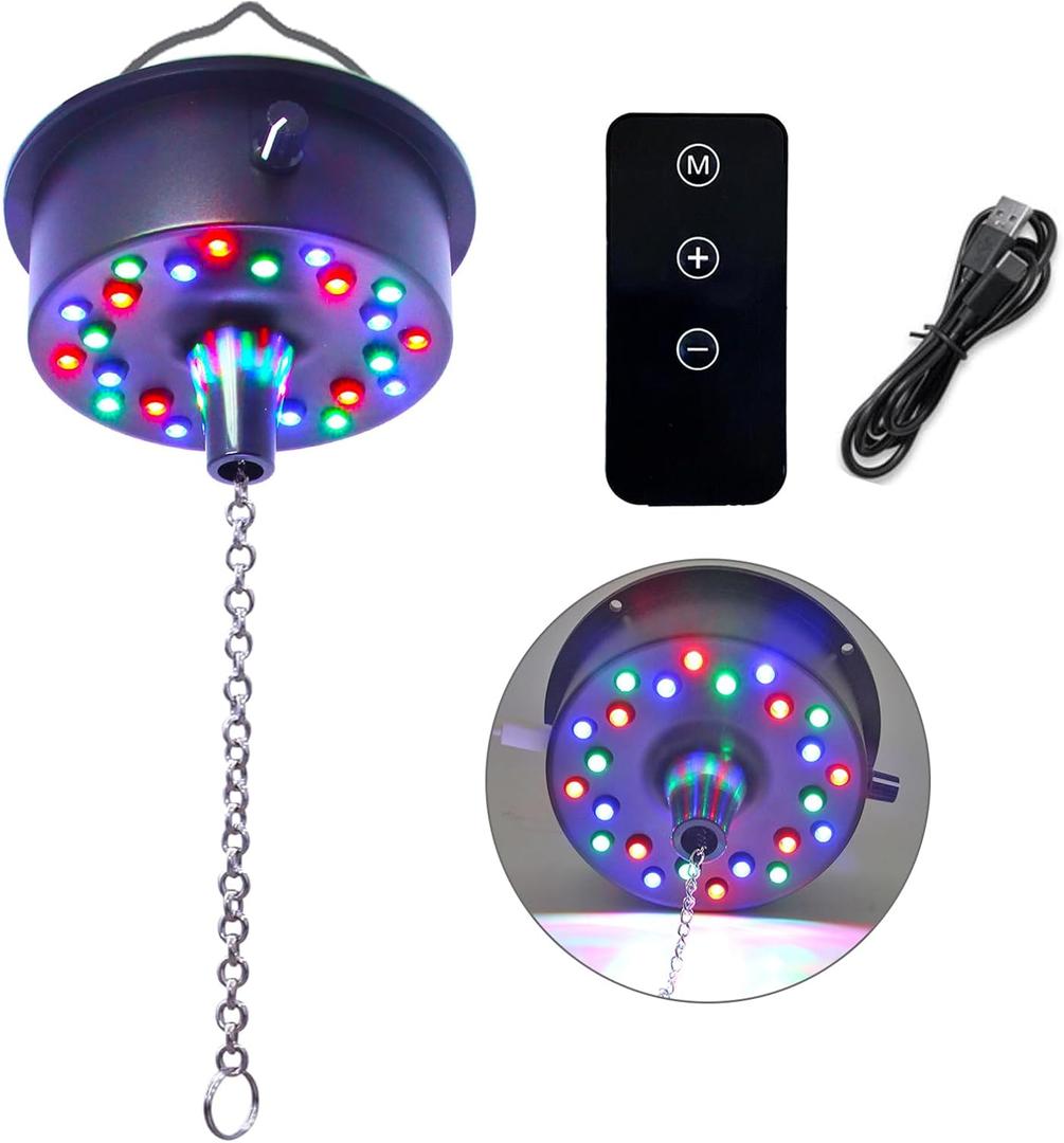 Remote Control 5 RPM-9 RPM Adjustable Mirror Ball Rotating Motor with 24 RGB Led Light for 4 6 8 12" Disco Balls (Not Include) for Party Decoration DJs Bands Pubs (USB/Battery Powered)