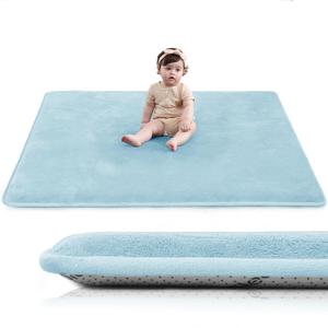 Baby Play Mat for Floor,1.3" Thick Elasti-Foam 50"50" Playpen Mat for Tummy Time,Water Repellent Soft Coral Velvet for Toddler,Infant,Kids,Non-Slip Backing Safe for Crawling(Light Blue)