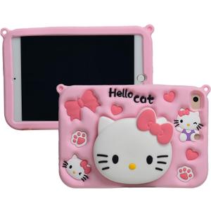 Cartoon Case for iPad Air 1/2 iPad 9.7 2017/2018MONEHOYSY Cute Soft Silicone Kickstand [Drop Proof,Shock Proof,Anti Slip] Back Stand Cover Case for Kids Children Teens Girls Boys (Kitty-3) (Kitty-3)