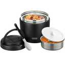 wiwens Thermo Food Jar for Hot Food Adults 32OZ Soup Thermo Lunch Containers Wide Mouth Vacuum Insulated Stainless Steel Leakproof Bento Box with Spoon (Black)