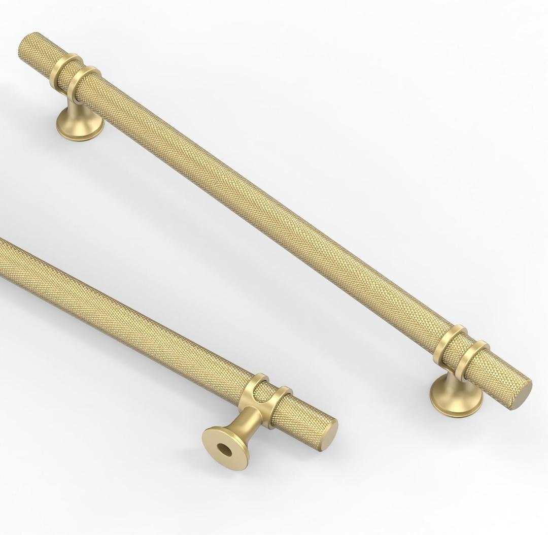 Asidrama 6 Pack 10 Inch(254mm) Knurled Brushed Gold Kitchen Cabinet Handles, Cabinet Pulls Kitchen Cabinet Hardware Cupboard Handles Drawer Pulls