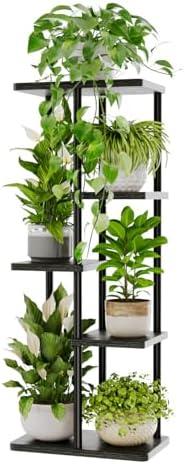 Bamworld Plant Stand Indoor, Corner 5 Tier Metal Plant Shelf for Multiple Plants, Tiered Flower Pot Stands for Patio Garden Balcony Living Room Bedroom, Black
